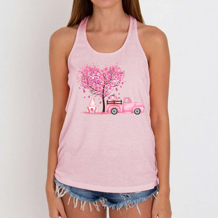 Breast Cancer Awareness Gnome Vintage Fall Truck Women's Knotted Racerback Tank