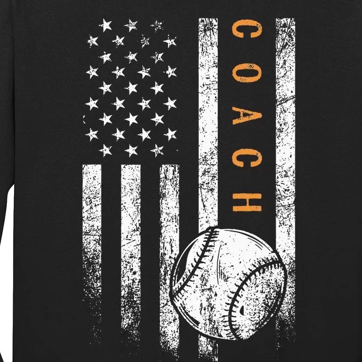 Baseball Coach American Flag Baseball Trainer Coaching Long Sleeve Shirt