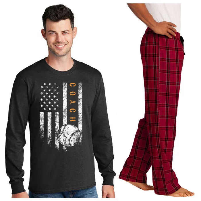 Baseball Coach American Flag Baseball Trainer Coaching Long Sleeve Pajama Set