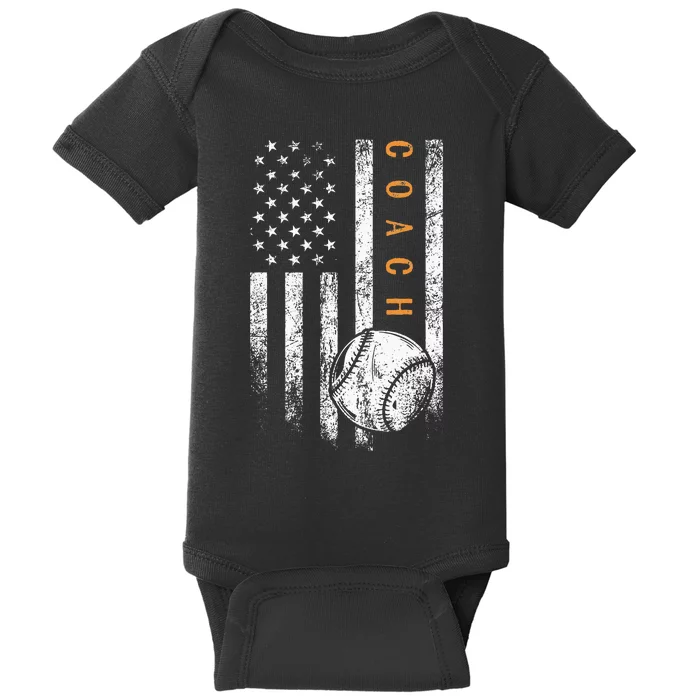 Baseball Coach American Flag Baseball Trainer Coaching Baby Bodysuit