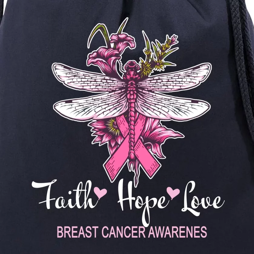 Breast Cancer Awareness Dragonfly Drawstring Bag