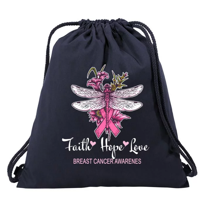 Breast Cancer Awareness Dragonfly Drawstring Bag