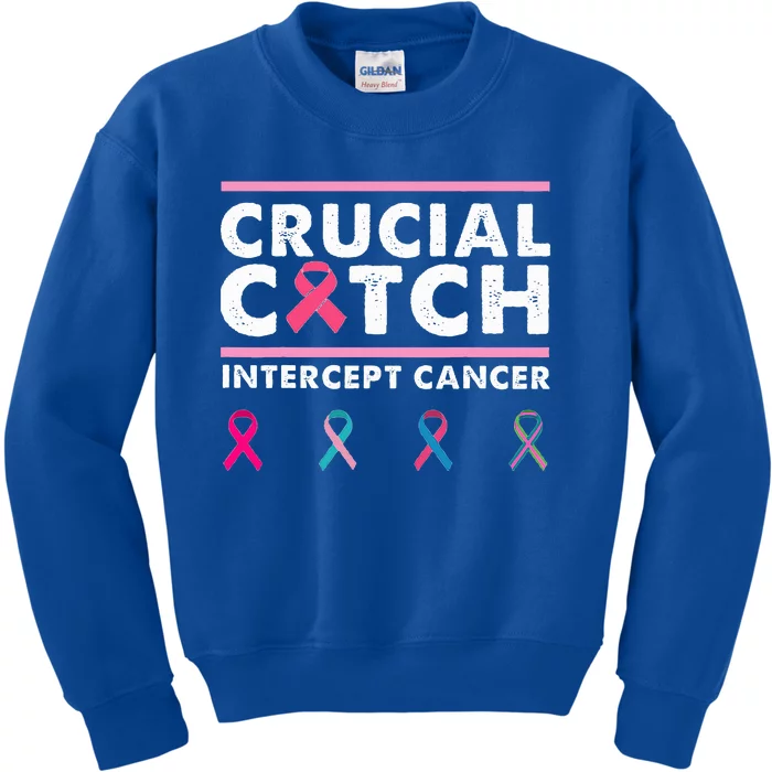 Breast Cancer Awareness Crucial A Catch Intercept Cancer Kids Sweatshirt