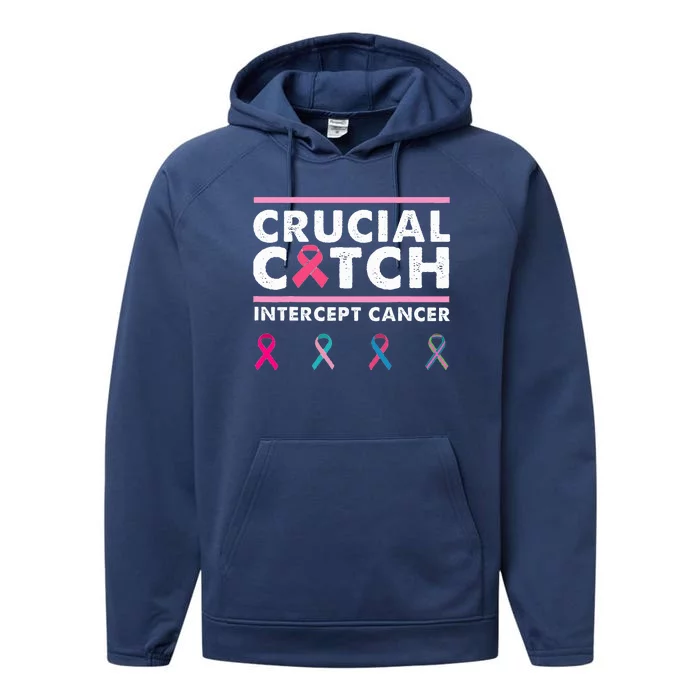 Breast Cancer Awareness Crucial A Catch Intercept Cancer Performance Fleece Hoodie