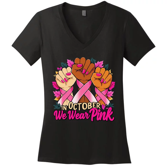 Breast Cancer Awareness 2024 In October We Wear Pin.K Women's V-Neck T-Shirt