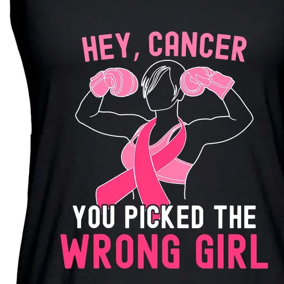 Breast Cancer Awareness Hey Cancer You Picked The Wrong Girl Ladies Essential Flowy Tank