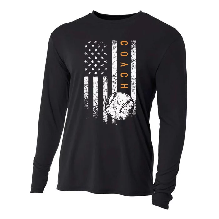 Baseball Coach American Flag Baseball Trainer Coaching Cooling Performance Long Sleeve Crew