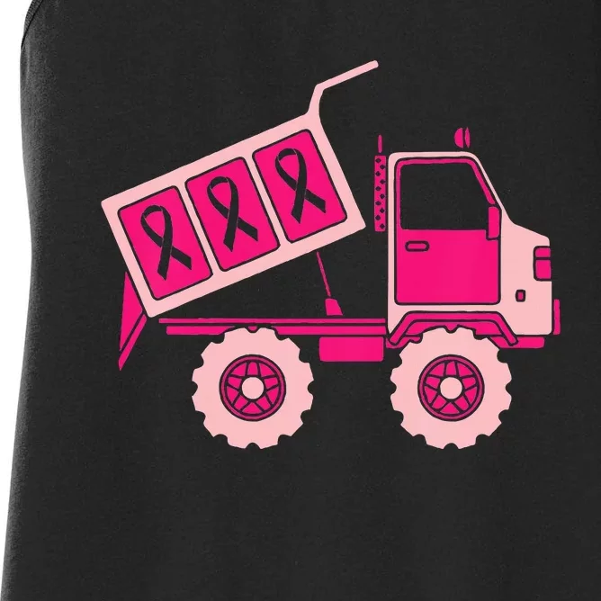 Breast Cancer Awareness with a Pink Ribbon Dump Truck Women's Racerback Tank