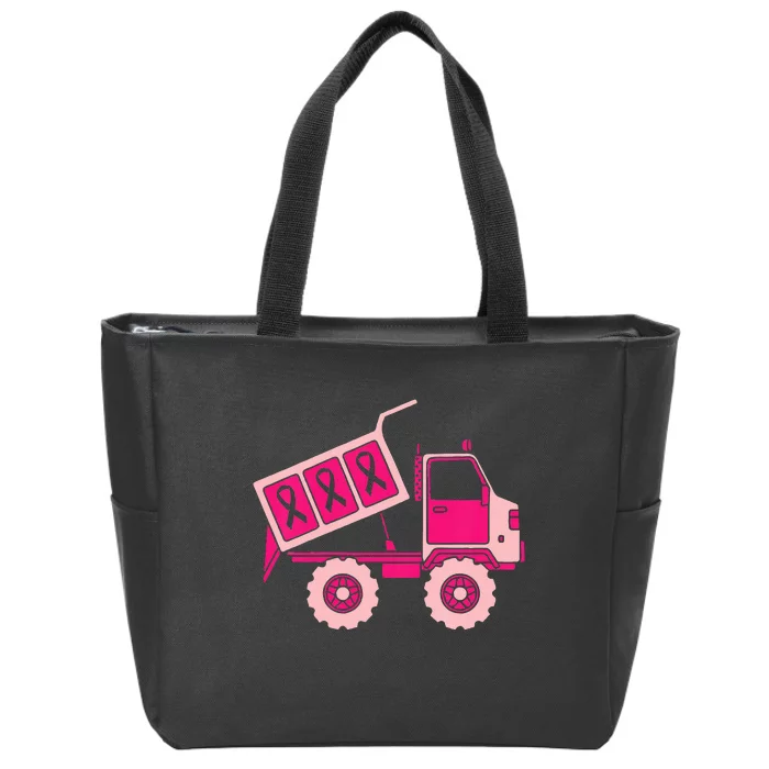 Breast Cancer Awareness with a Pink Ribbon Dump Truck Zip Tote Bag