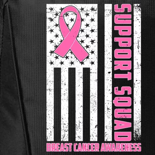 Breast Cancer Awareness Support Squad Distressed USA Flag City Backpack