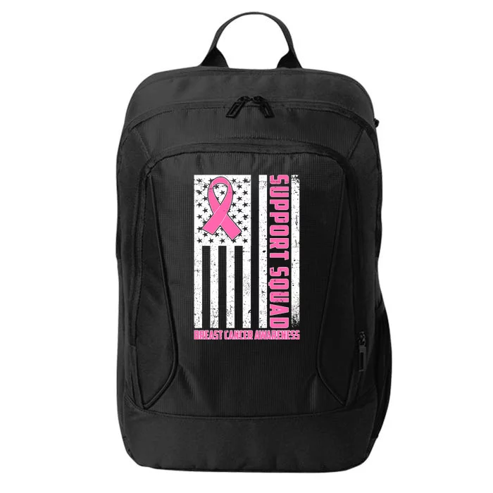 Breast Cancer Awareness Support Squad Distressed USA Flag City Backpack