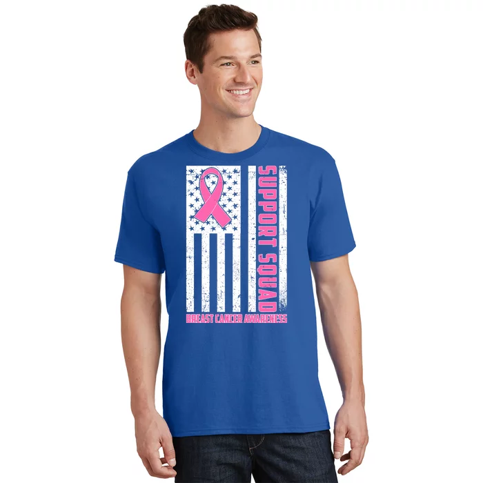 Breast Cancer Awareness Support Squad Distressed USA Flag T-Shirt