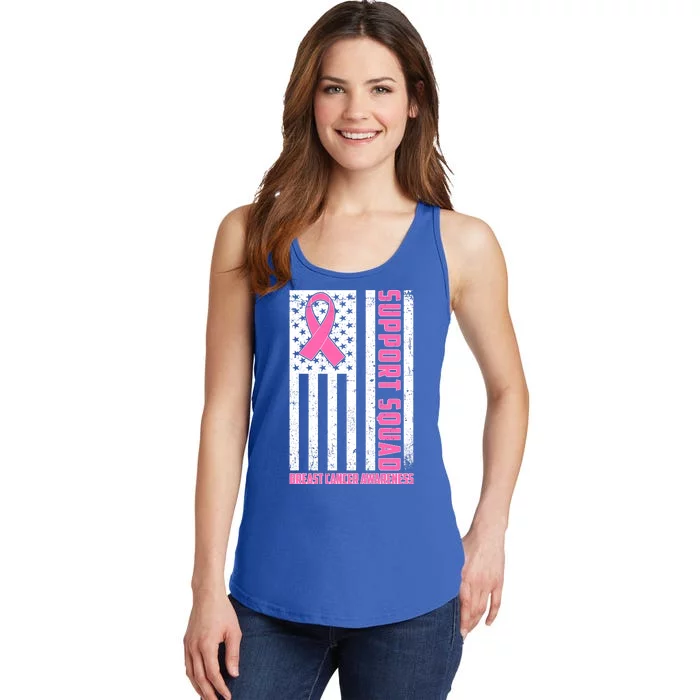 Breast Cancer Awareness Support Squad Distressed USA Flag Ladies Essential Tank