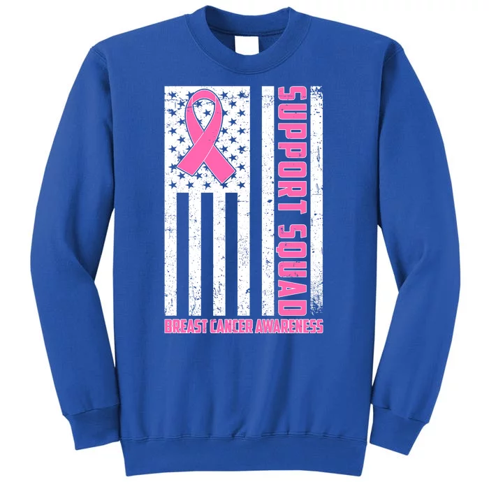 Breast Cancer Awareness Support Squad Distressed USA Flag Tall Sweatshirt