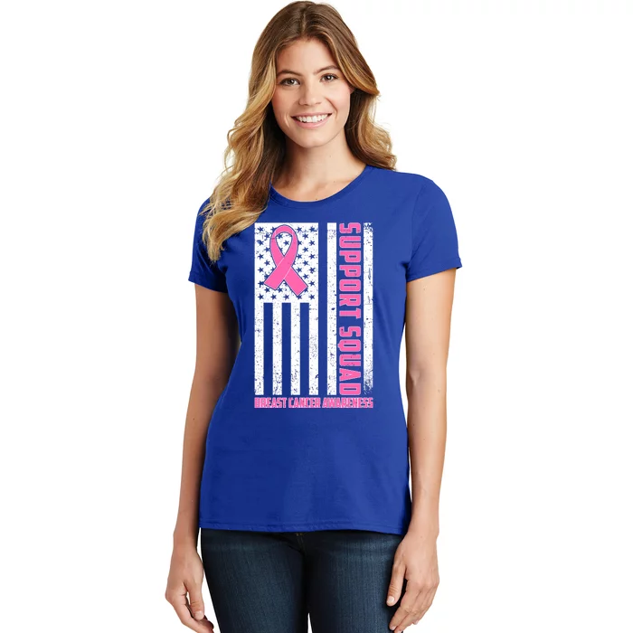 Breast Cancer Awareness Support Squad Distressed USA Flag Women's T-Shirt