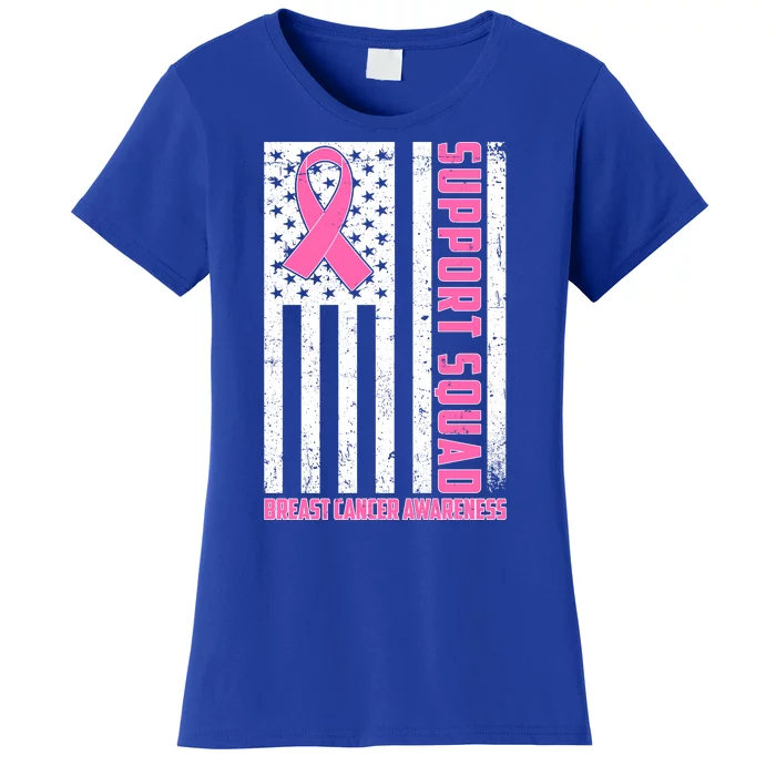 Breast Cancer Awareness Support Squad Distressed USA Flag Women's T-Shirt