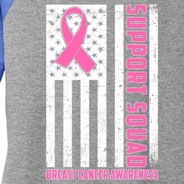 Breast Cancer Awareness Support Squad Distressed USA Flag Women's Tri-Blend 3/4-Sleeve Raglan Shirt