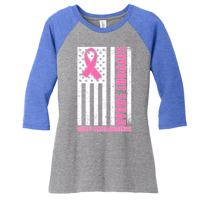 Breast Cancer Awareness Support Squad Distressed USA Flag Women's Tri-Blend 3/4-Sleeve Raglan Shirt