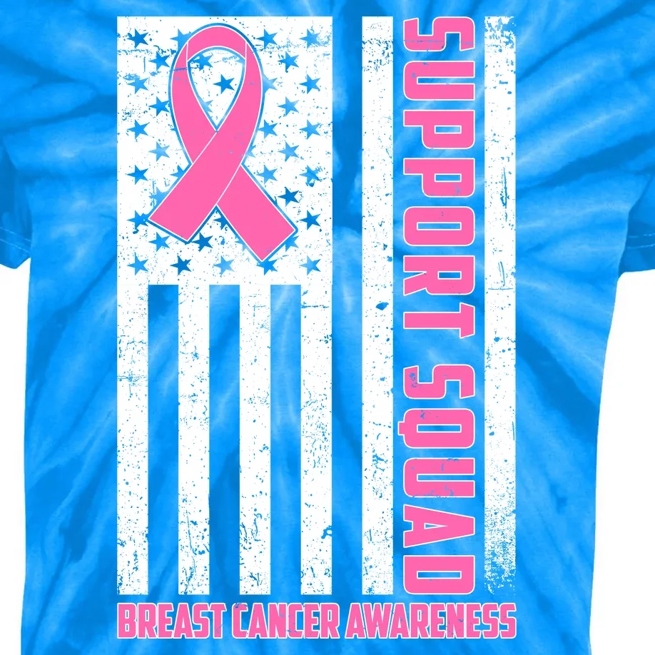 Breast Cancer Awareness Support Squad Distressed USA Flag Kids Tie-Dye T-Shirt