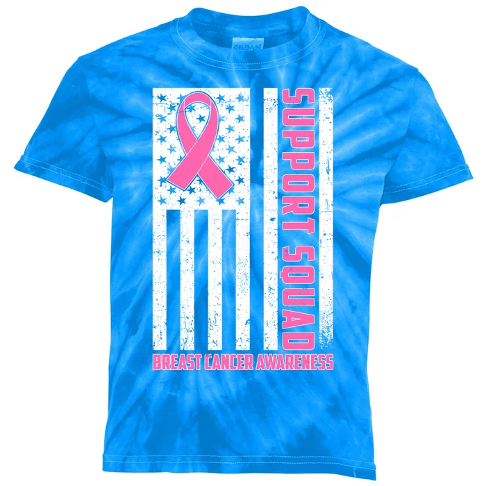 Breast Cancer Awareness Support Squad Distressed USA Flag Kids Tie-Dye T-Shirt