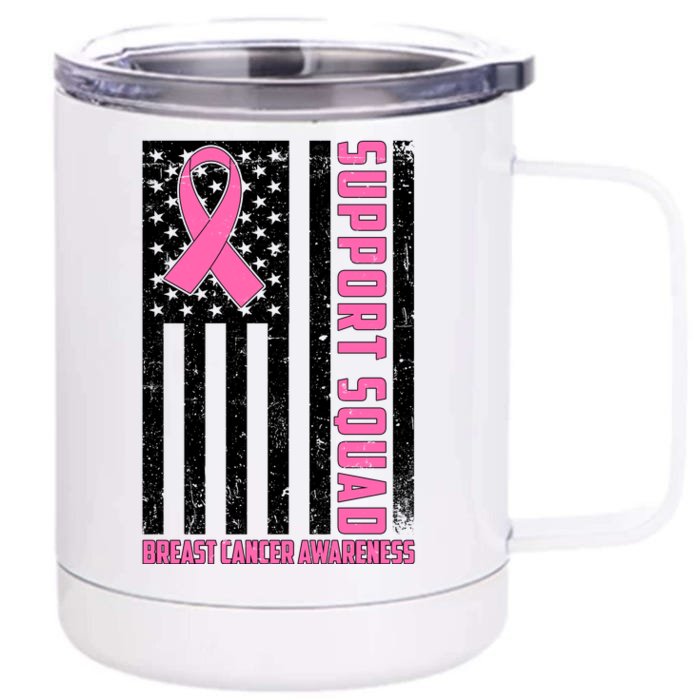 Breast Cancer Awareness Support Squad Distressed USA Flag Front & Back 12oz Stainless Steel Tumbler Cup