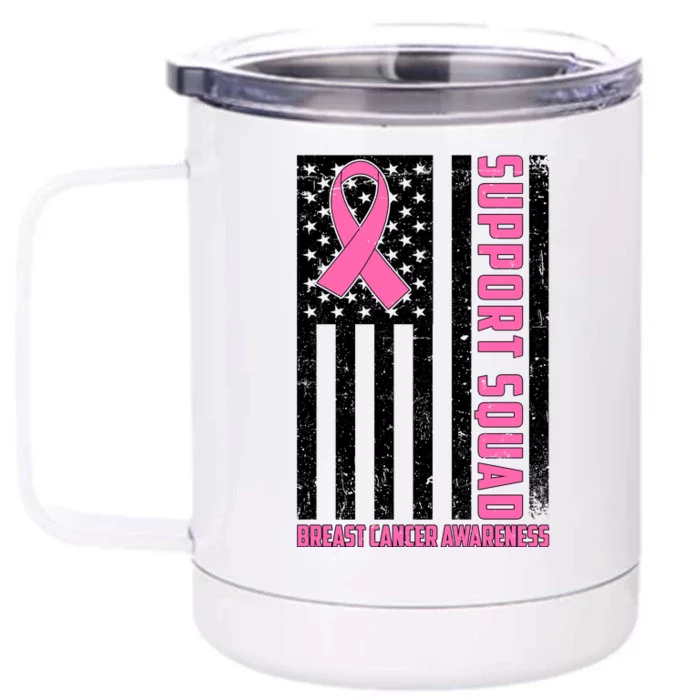 Breast Cancer Awareness Support Squad Distressed USA Flag Front & Back 12oz Stainless Steel Tumbler Cup