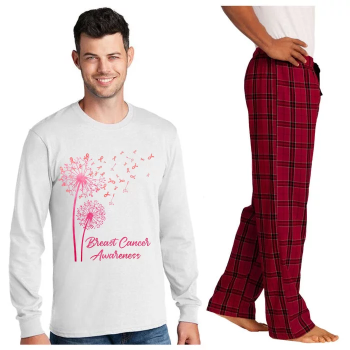 Breast Cancer Awareness Dandelion Pink Ribbon Long Sleeve Pajama Set