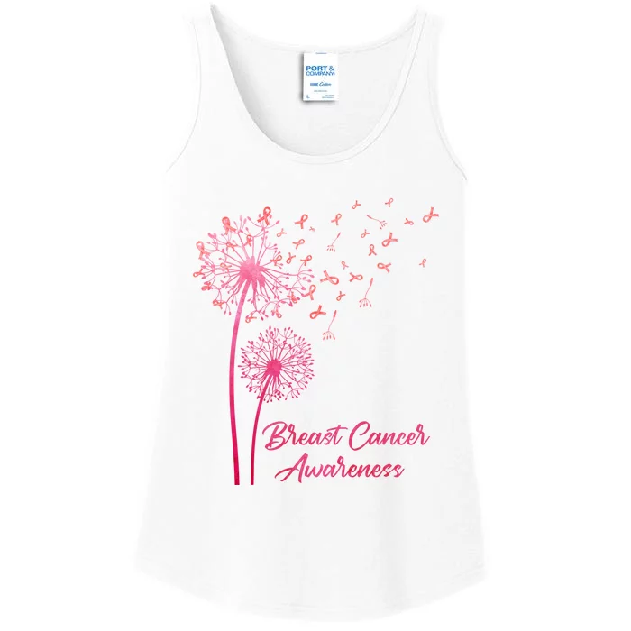 Breast Cancer Awareness Dandelion Pink Ribbon Ladies Essential Tank