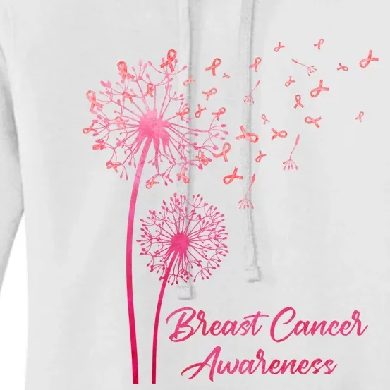 Breast Cancer Awareness Dandelion Pink Ribbon Women's Pullover Hoodie