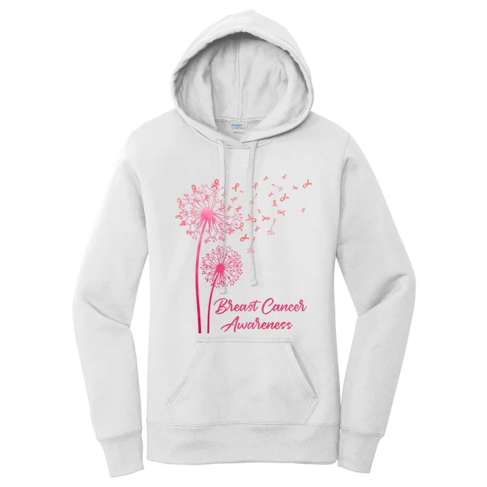 Breast Cancer Awareness Dandelion Pink Ribbon Women's Pullover Hoodie