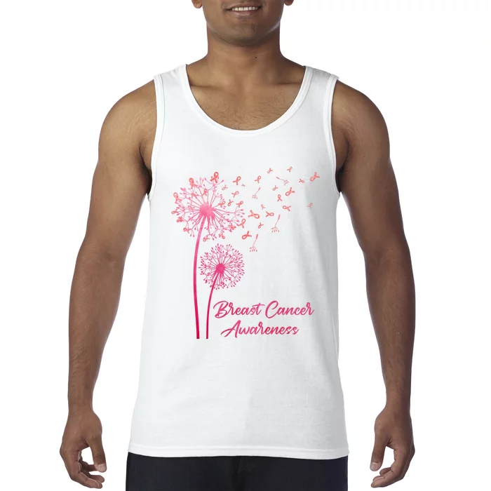 Breast Cancer Awareness Dandelion Pink Ribbon Tank Top