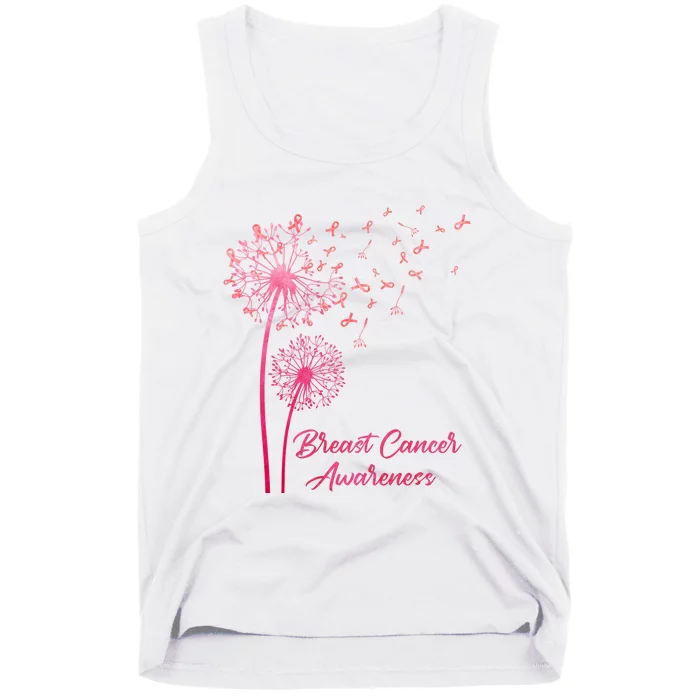 Breast Cancer Awareness Dandelion Pink Ribbon Tank Top