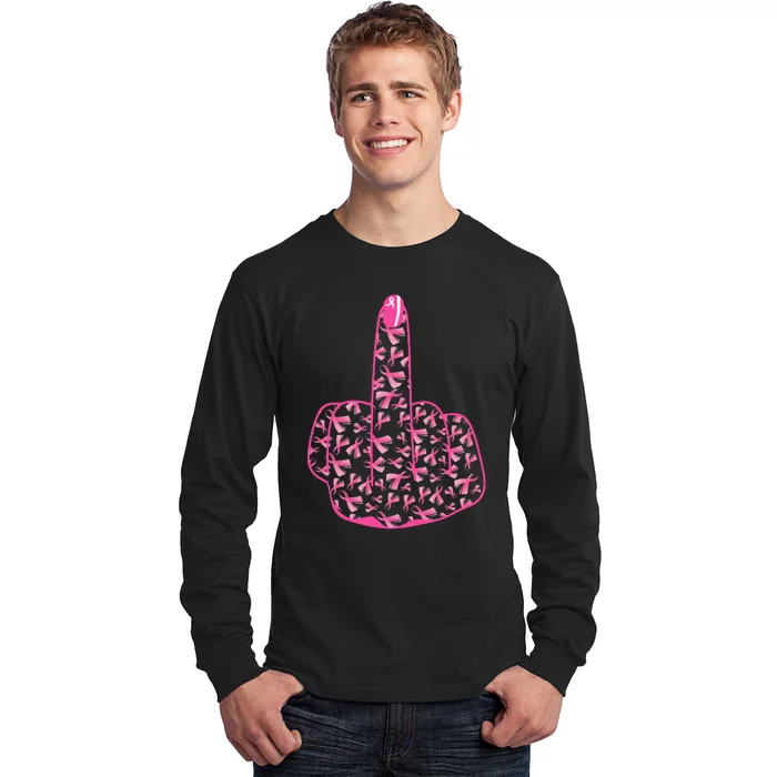 Breast Cancer Awareness FCK Breast Cancer Finger Long Sleeve Shirt