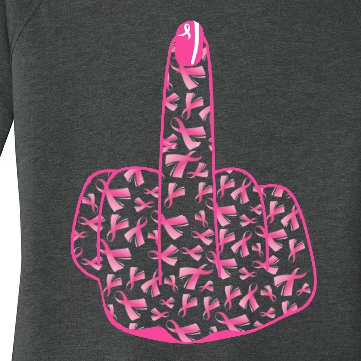 Breast Cancer Awareness FCK Breast Cancer Finger Women's Perfect Tri Tunic Long Sleeve Shirt