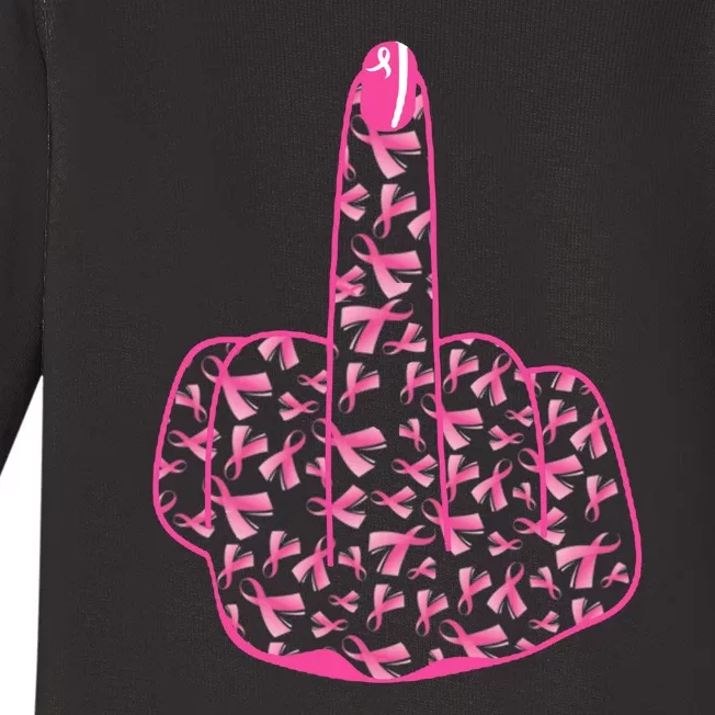 Breast Cancer Awareness FCK Breast Cancer Finger Baby Long Sleeve Bodysuit