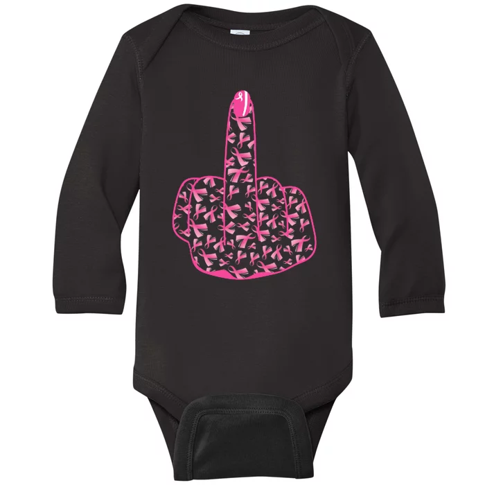 Breast Cancer Awareness FCK Breast Cancer Finger Baby Long Sleeve Bodysuit