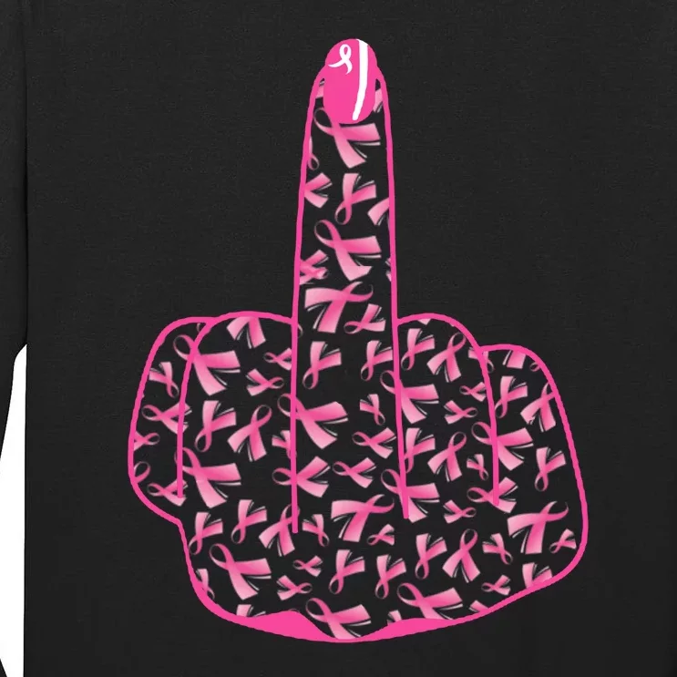 Breast Cancer Awareness FCK Breast Cancer Finger Tall Long Sleeve T-Shirt