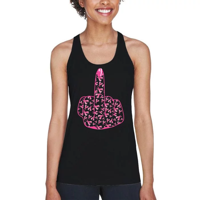 Breast Cancer Awareness FCK Breast Cancer Finger Women's Racerback Tank