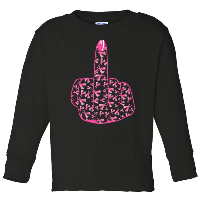 Breast Cancer Awareness FCK Breast Cancer Finger Toddler Long Sleeve Shirt