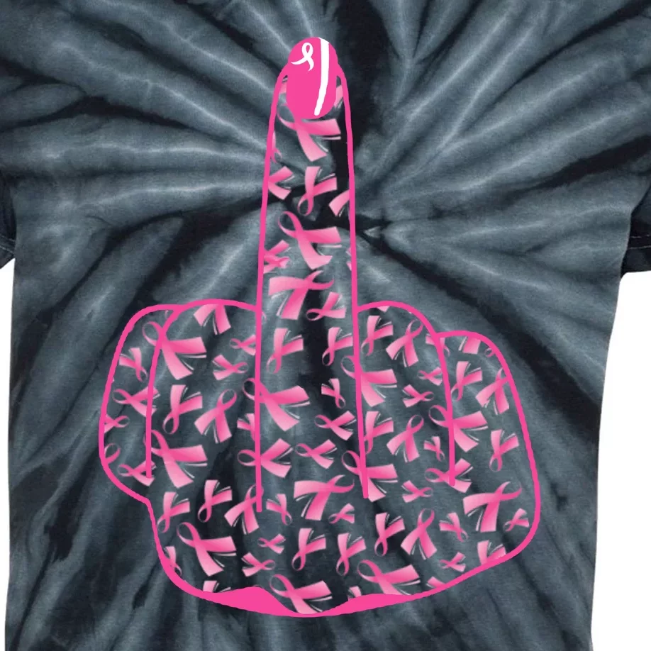 Breast Cancer Awareness FCK Breast Cancer Finger Kids Tie-Dye T-Shirt