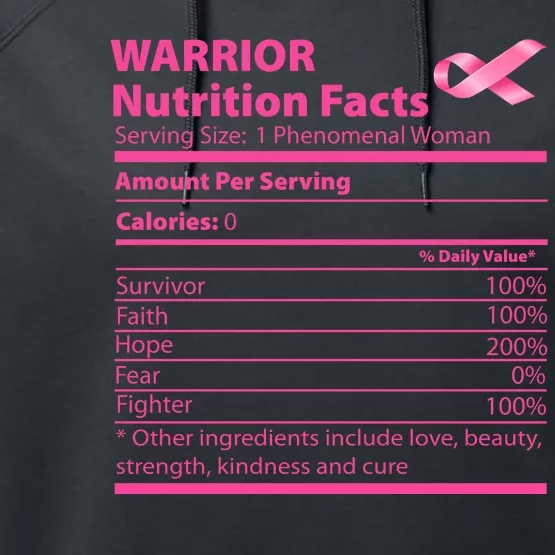 Breast Cancer Awareness Warrior Nutrition Facts Faith Hope Performance Fleece Hoodie