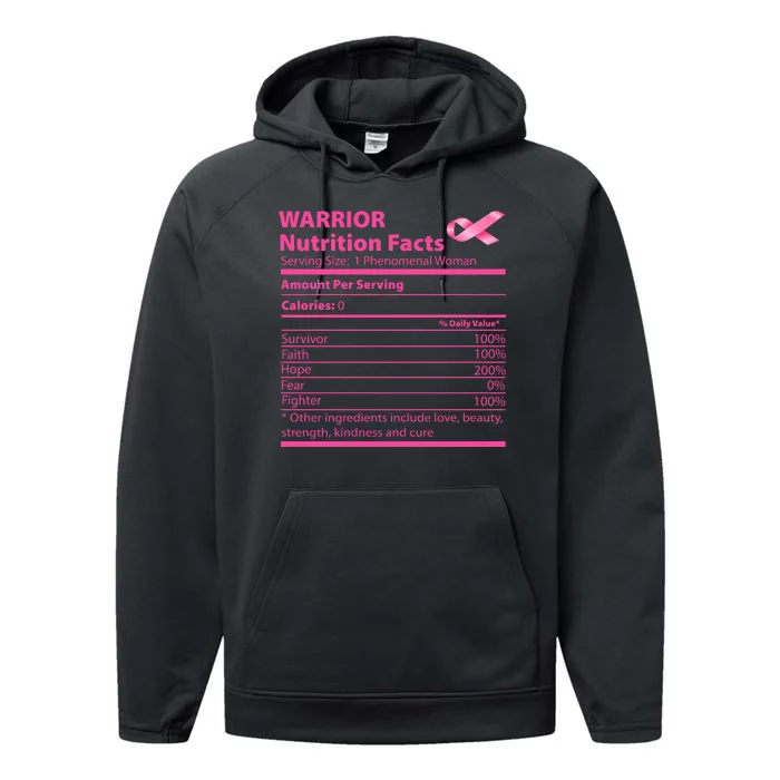 Breast Cancer Awareness Warrior Nutrition Facts Faith Hope Performance Fleece Hoodie