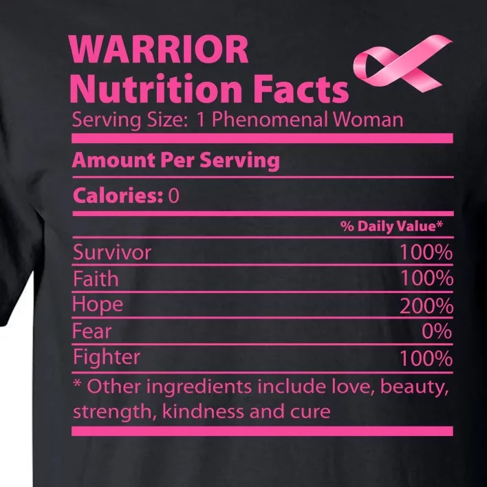 Breast Cancer Awareness Warrior Nutrition Facts Faith Hope Tall T-Shirt