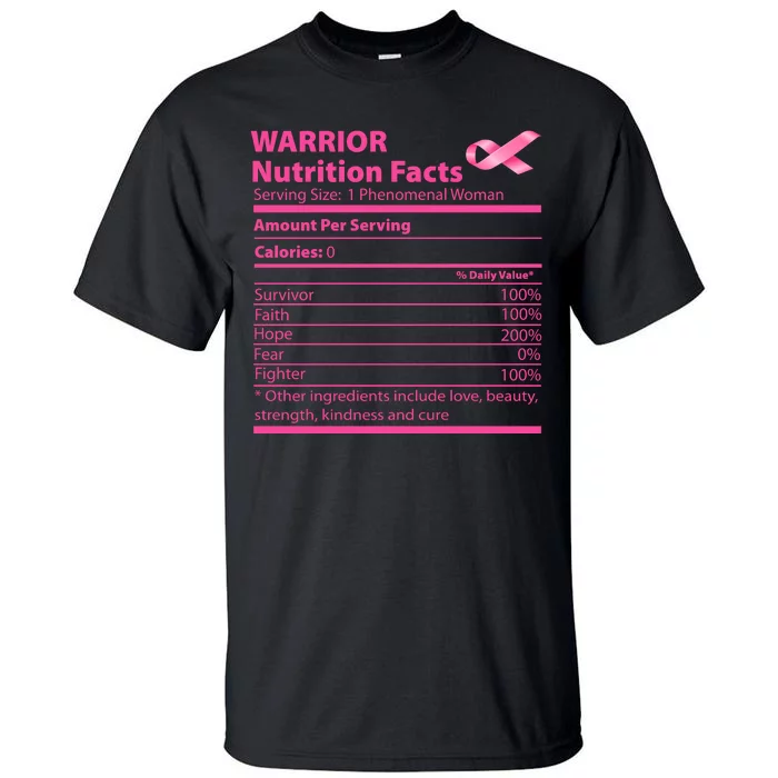 Breast Cancer Awareness Warrior Nutrition Facts Faith Hope Tall T-Shirt