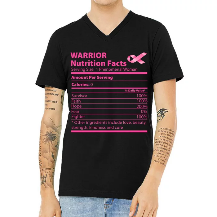 Breast Cancer Awareness Warrior Nutrition Facts Faith Hope V-Neck T-Shirt