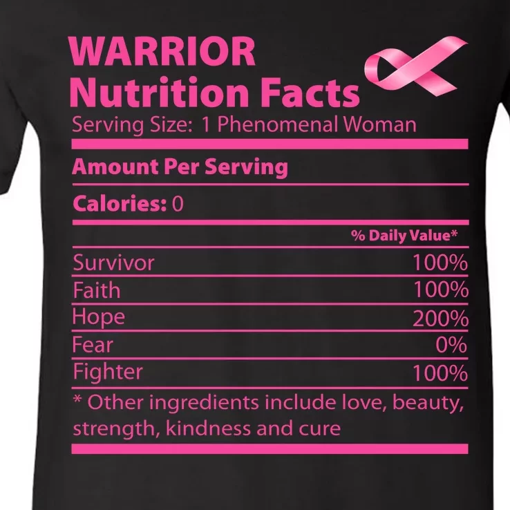 Breast Cancer Awareness Warrior Nutrition Facts Faith Hope V-Neck T-Shirt