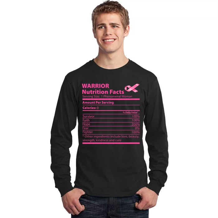 Breast Cancer Awareness Warrior Nutrition Facts Faith Hope Tall Long Sleeve T-Shirt