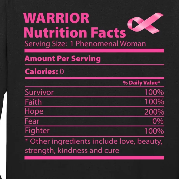 Breast Cancer Awareness Warrior Nutrition Facts Faith Hope Tall Long Sleeve T-Shirt