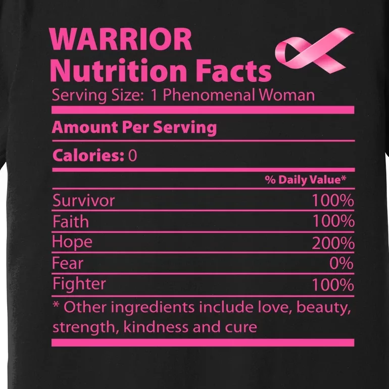 Breast Cancer Awareness Warrior Nutrition Facts Faith Hope Premium T-Shirt