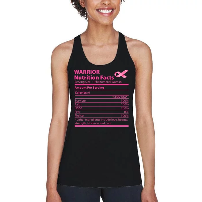 Breast Cancer Awareness Warrior Nutrition Facts Faith Hope Women's Racerback Tank